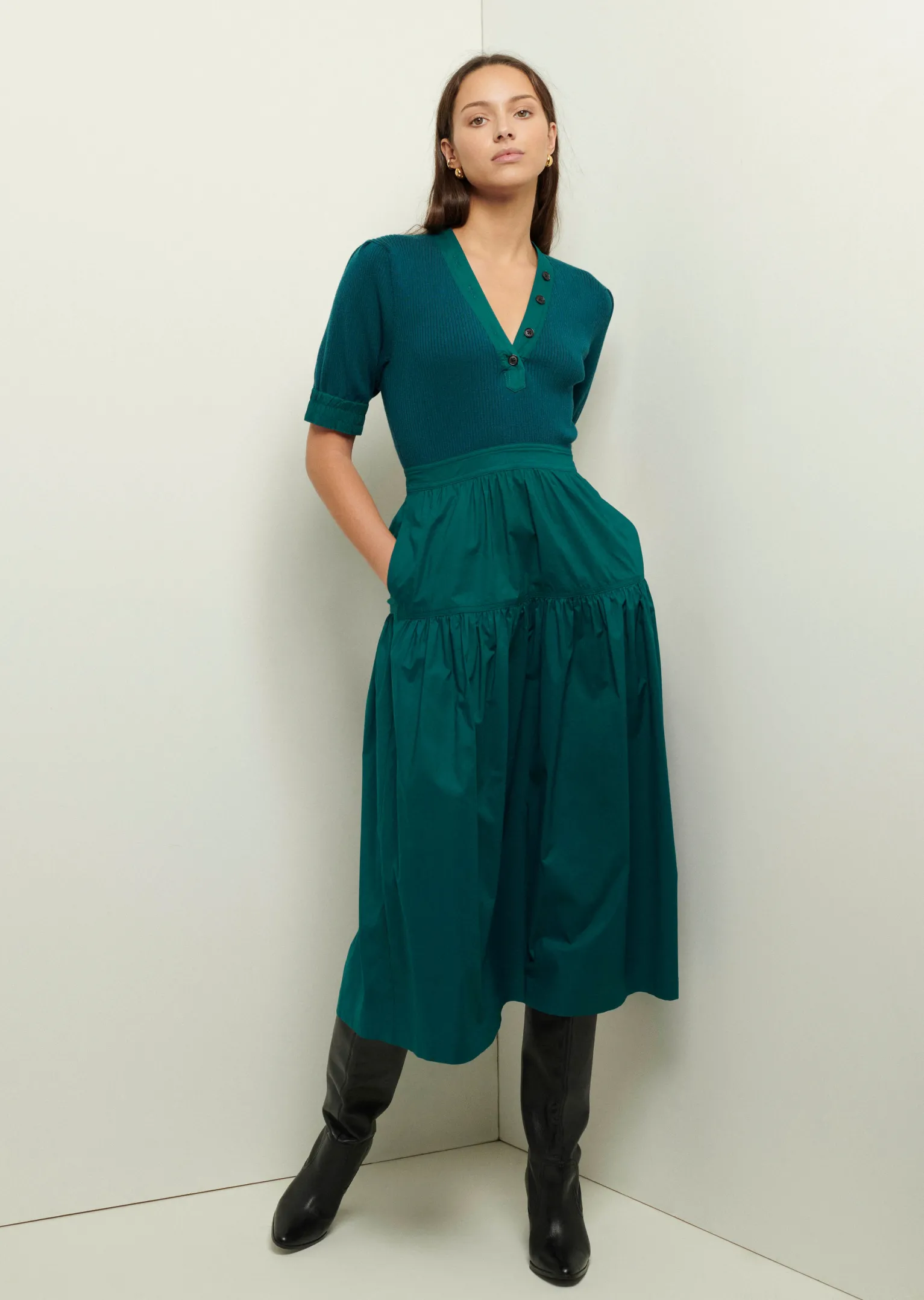 Women Derek Lam Dresses & Skirts<Claire Mixed Media Puff Sleeve Dress