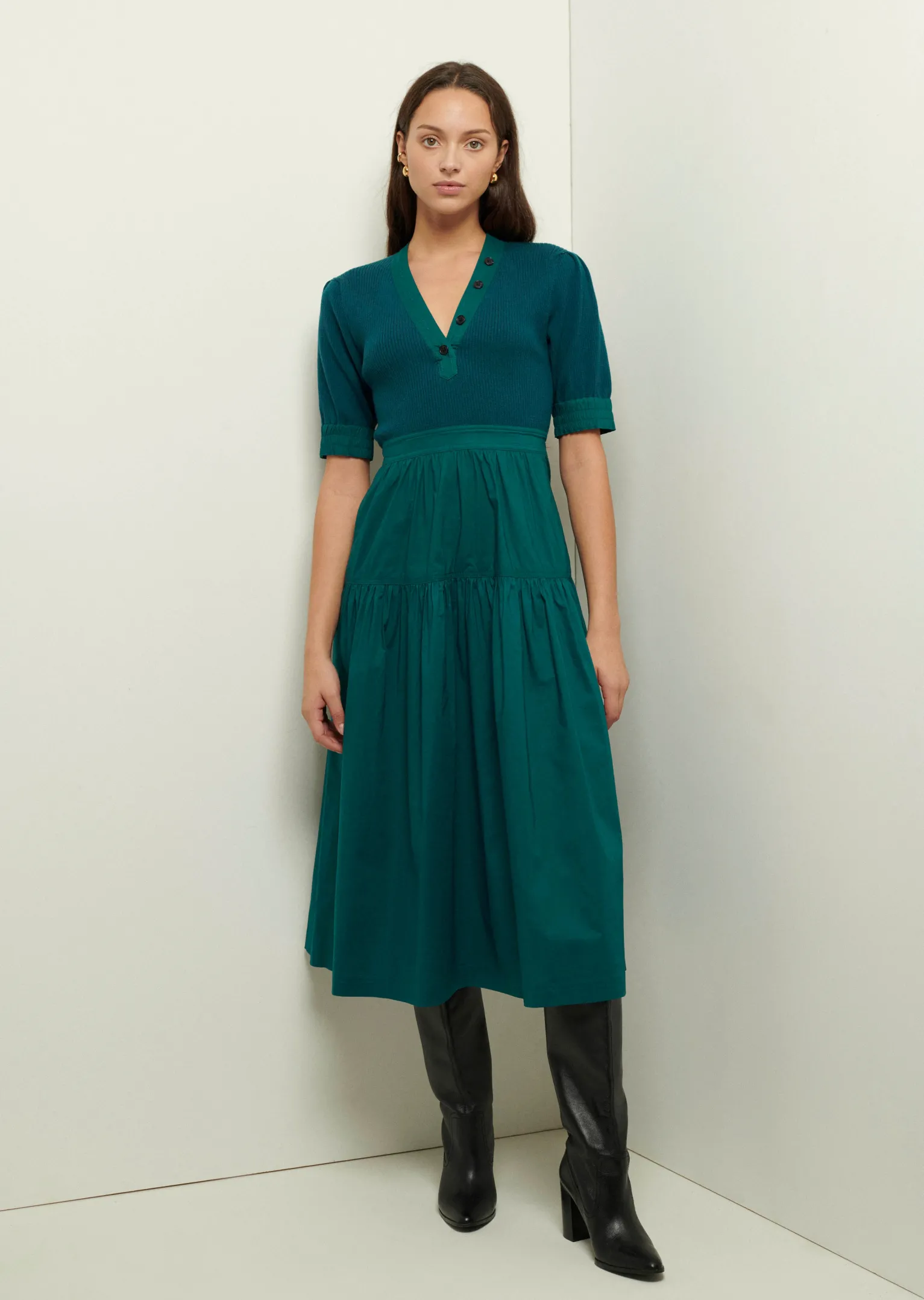 Women Derek Lam Dresses & Skirts<Claire Mixed Media Puff Sleeve Dress