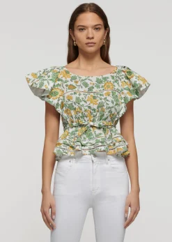 Women Derek Lam Tops<Delphine Boat Neck Ruffle Blouse