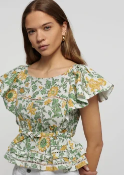 Women Derek Lam Tops<Delphine Boat Neck Ruffle Blouse
