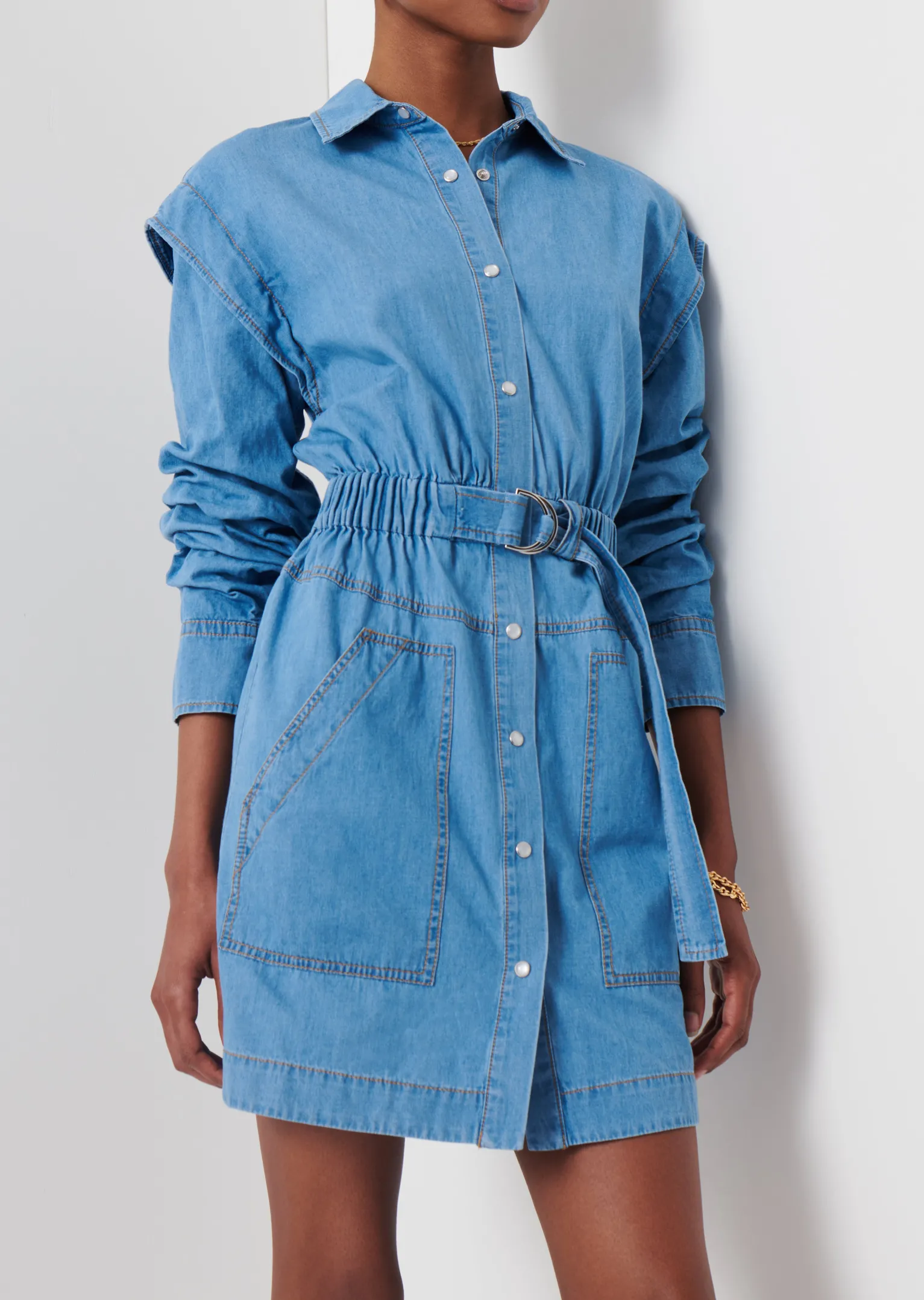 Women Derek Lam Dresses & Skirts<Hadley Ruched Sleeve Shirt Dress