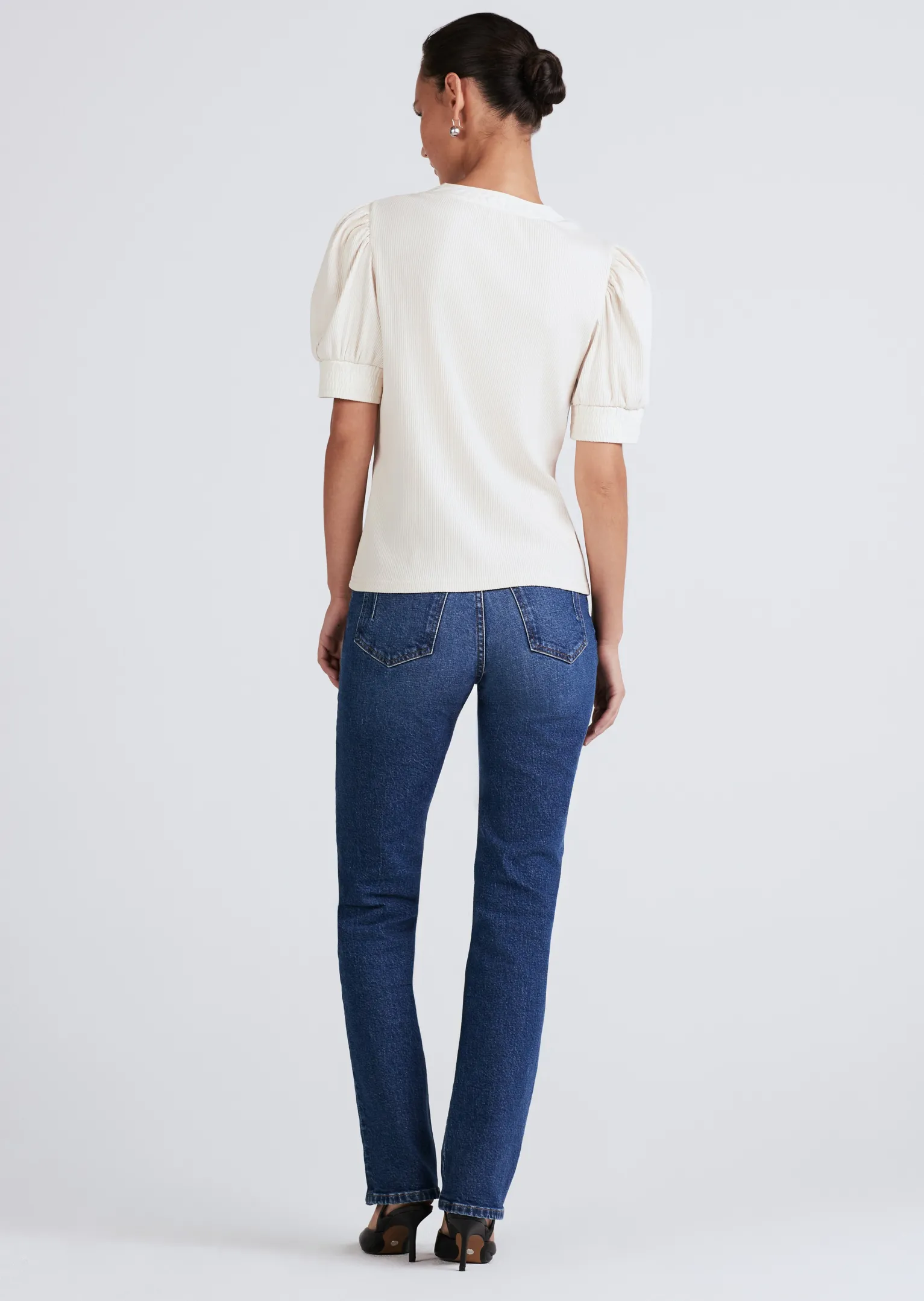 Women Derek Lam Essentials<Heather V-Neck Puff Sleeve T-Shirt