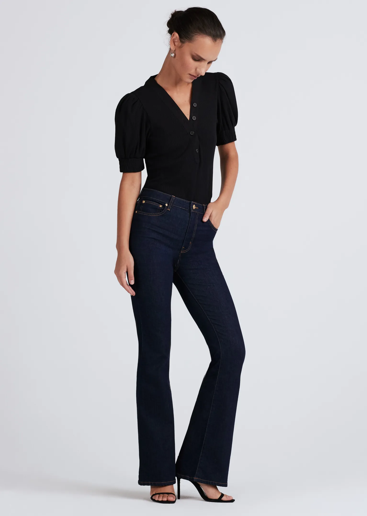 Women Derek Lam Essentials<Heather V-Neck Puff Sleeve T-Shirt
