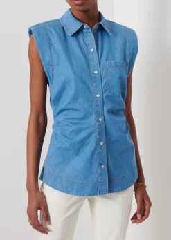 Women Derek Lam Essentials<Ivy Sleeveless Ruched Button Down Shirt