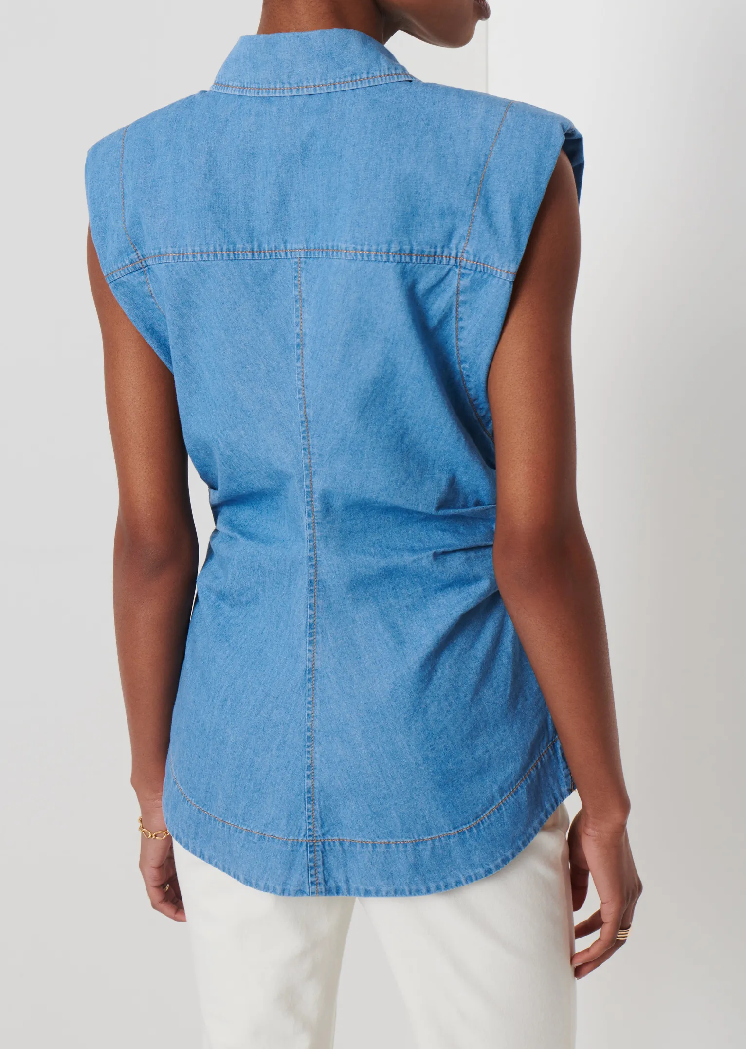 Women Derek Lam Essentials<Ivy Sleeveless Ruched Button Down Shirt