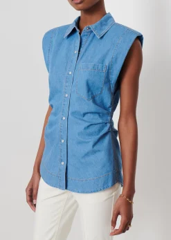 Women Derek Lam Essentials<Ivy Sleeveless Ruched Button Down Shirt