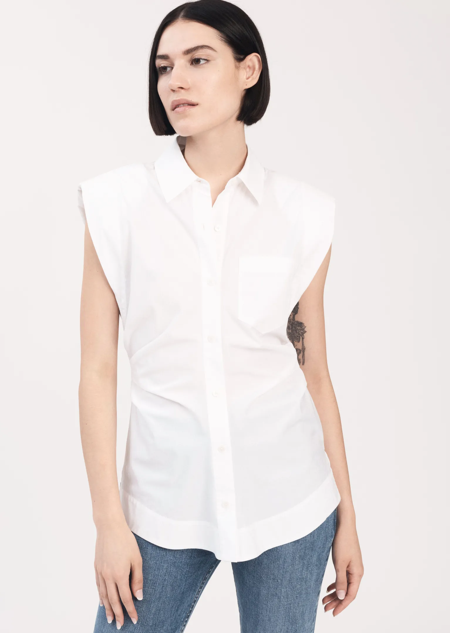 Women Derek Lam Essentials<Ivy Sleeveless Ruched Button Down Shirt