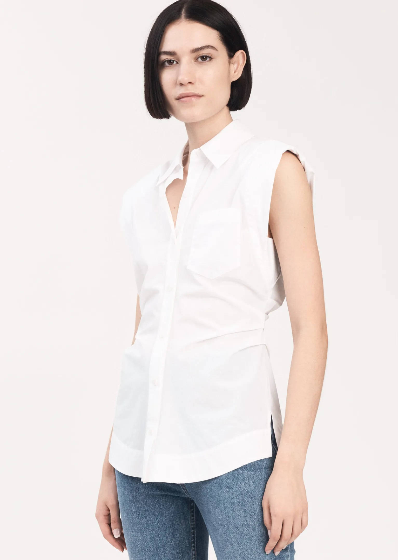Women Derek Lam Essentials<Ivy Sleeveless Ruched Button Down Shirt