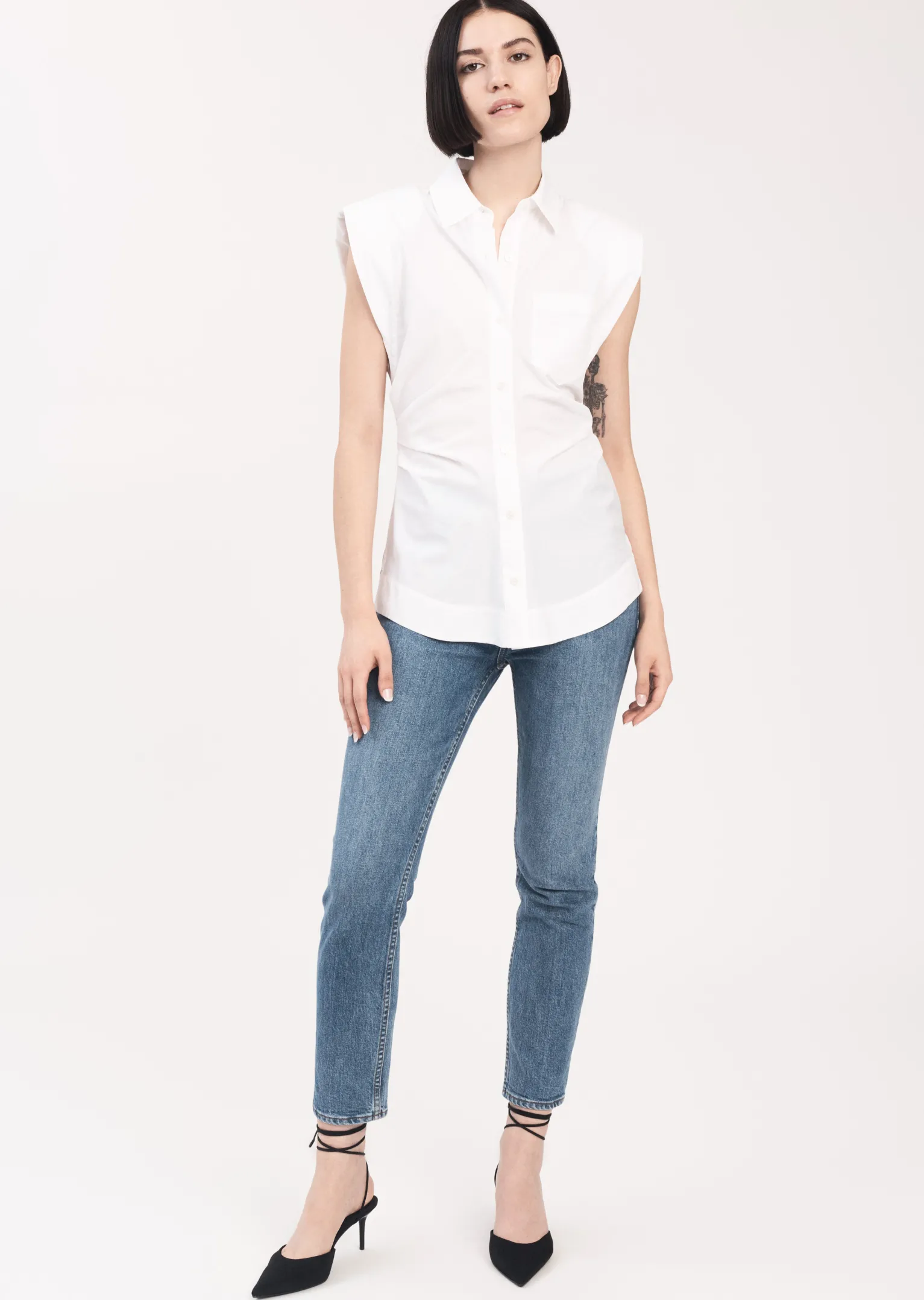 Women Derek Lam Essentials<Ivy Sleeveless Ruched Button Down Shirt