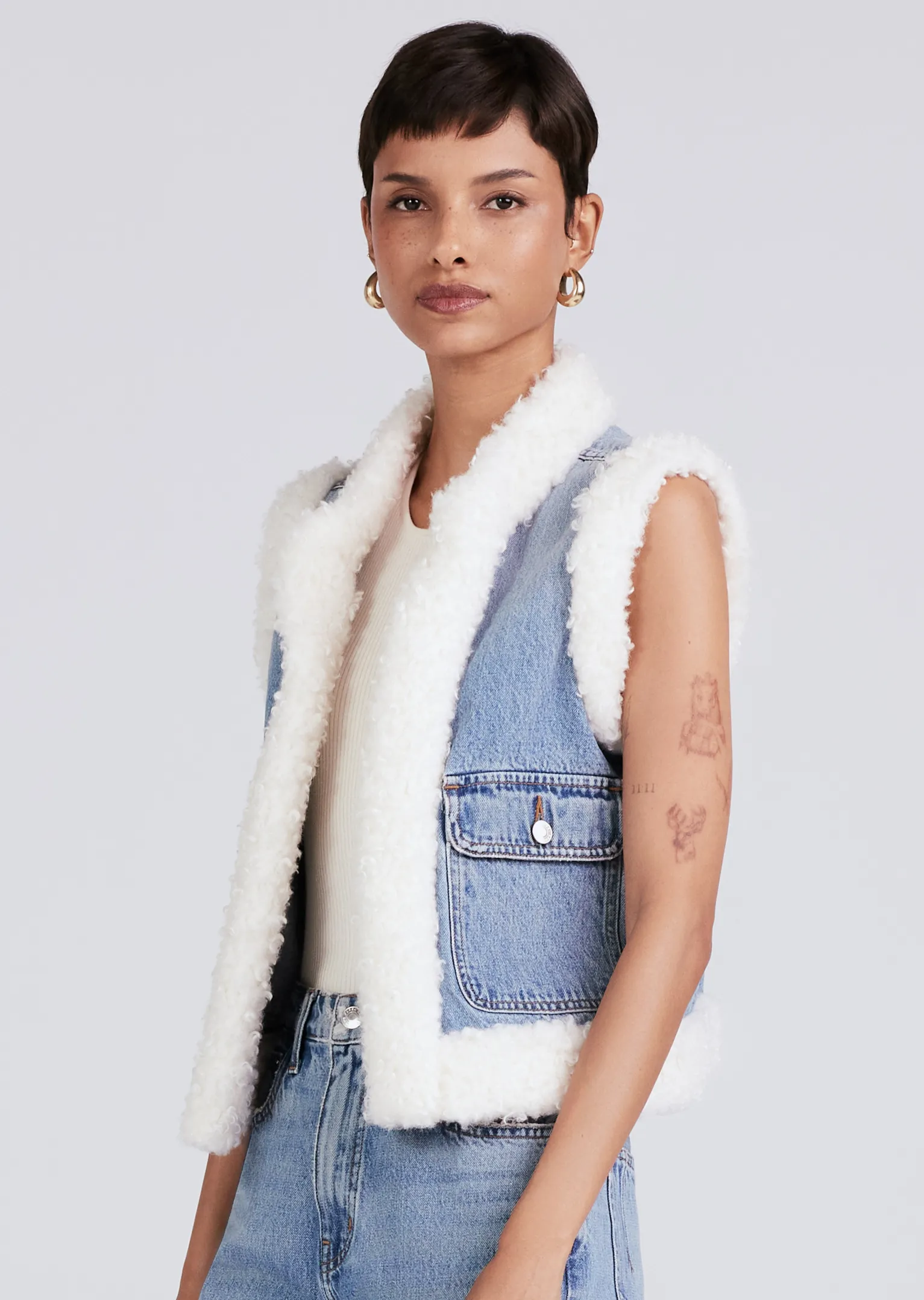 Women Derek Lam Denim<Jaime Shearling Lined Denim Vest