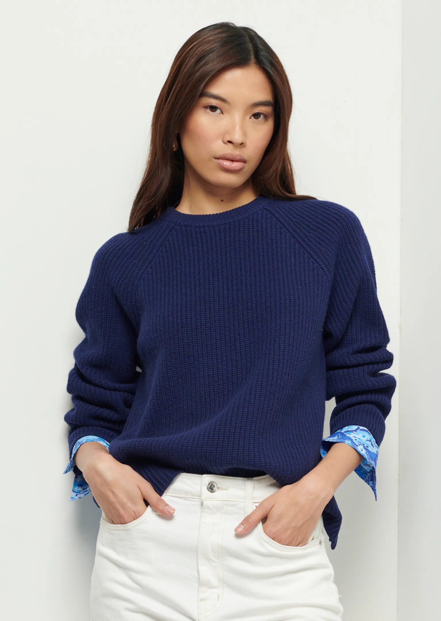 Women Derek Lam Sweaters<Marcia Long Sleeve Combo Crewneck Sweater