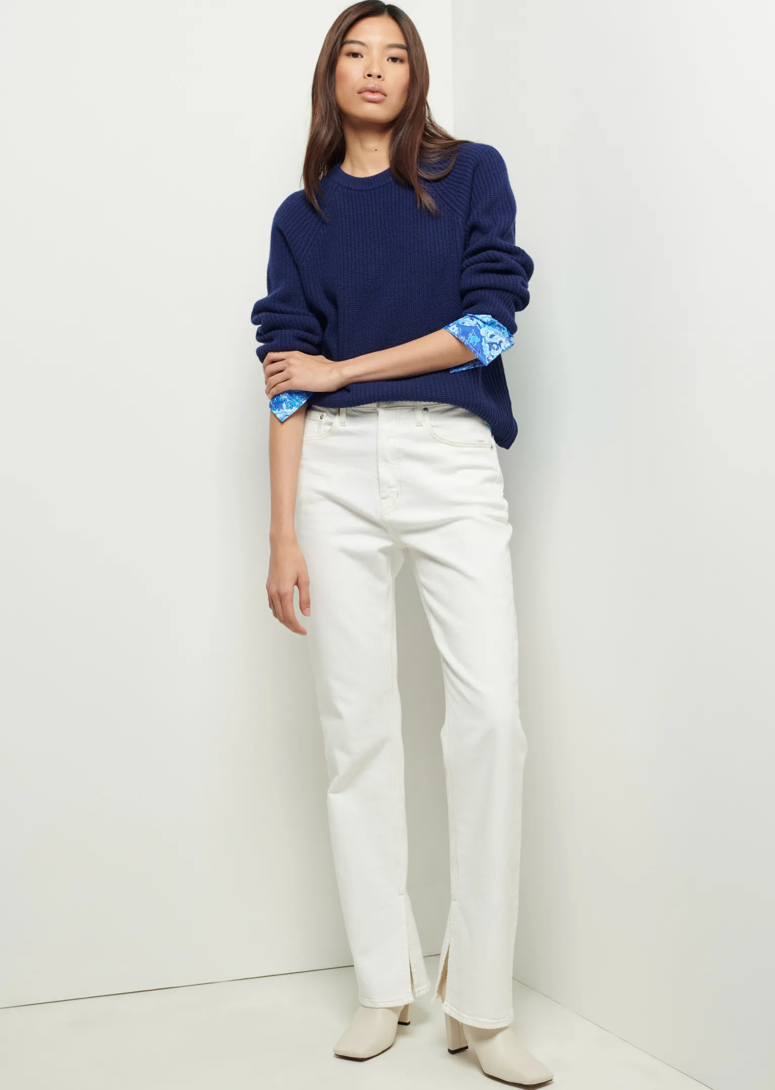 Women Derek Lam Sweaters<Marcia Long Sleeve Combo Crewneck Sweater
