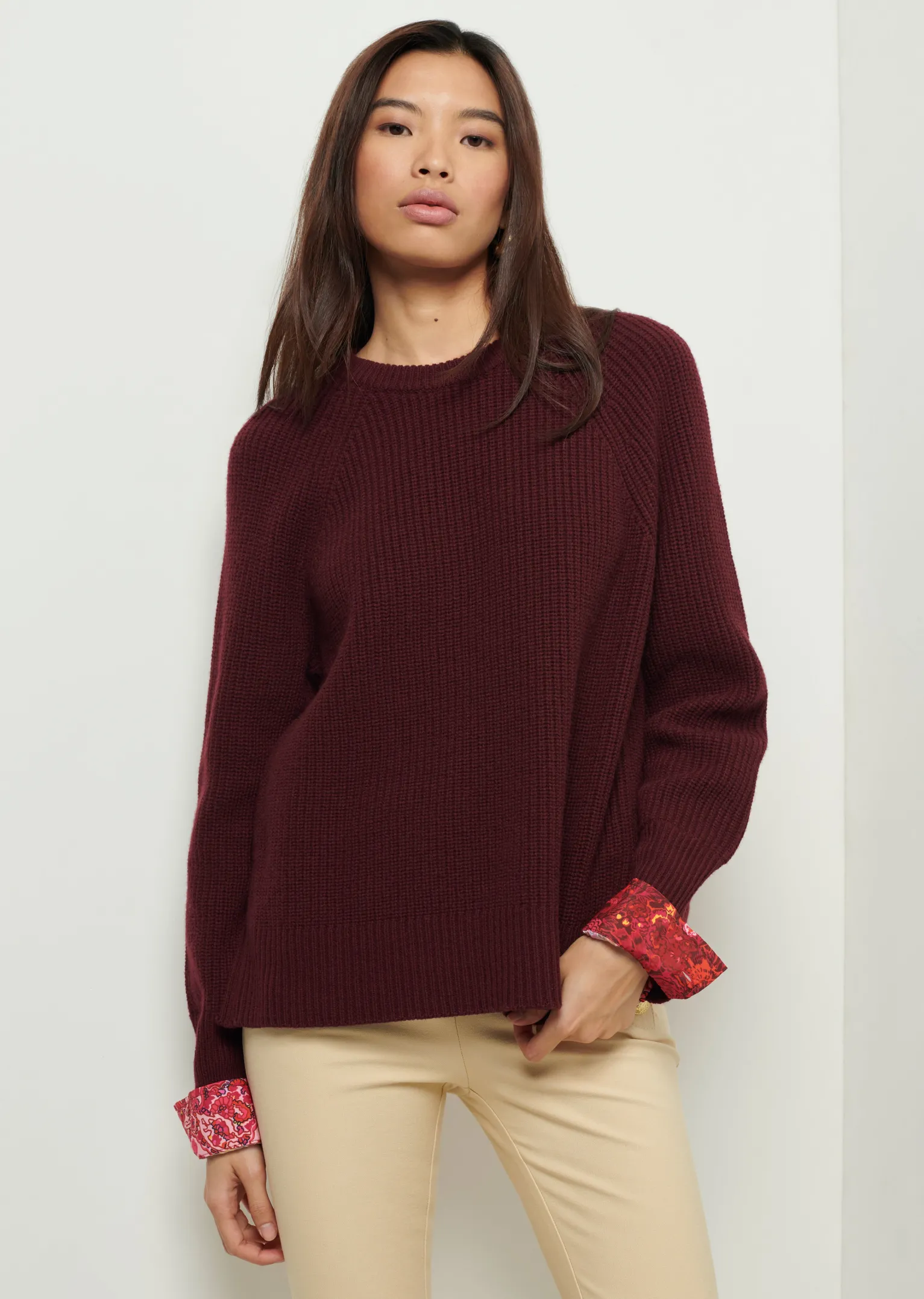 Women Derek Lam Sweaters<Marcia Long Sleeve Combo Crewneck Sweater
