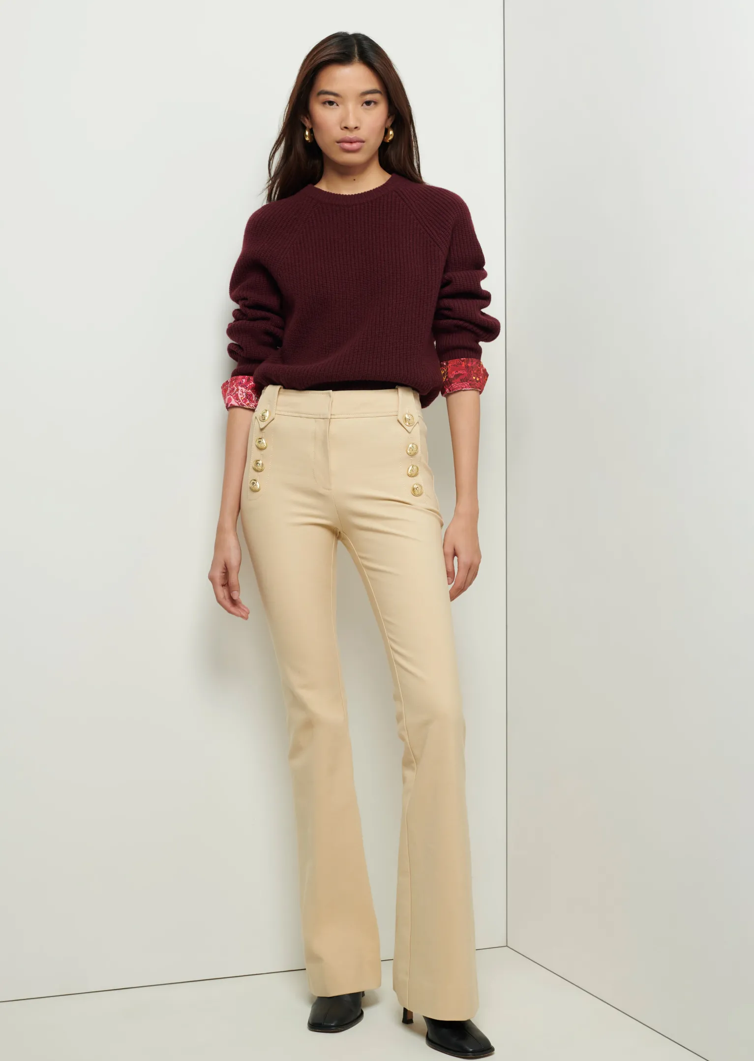 Women Derek Lam Sweaters<Marcia Long Sleeve Combo Crewneck Sweater
