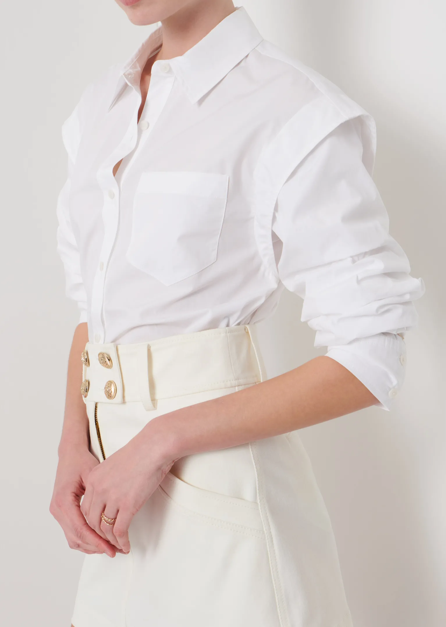 Women Derek Lam Essentials<Marley Ruched Sleeve Button Down Shirt
