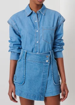 Women Derek Lam Essentials<Marley Ruched Sleeve Button Down Shirt