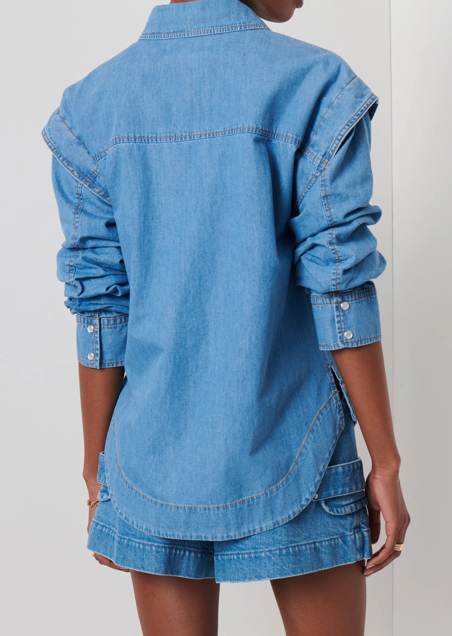 Women Derek Lam Essentials<Marley Ruched Sleeve Button Down Shirt