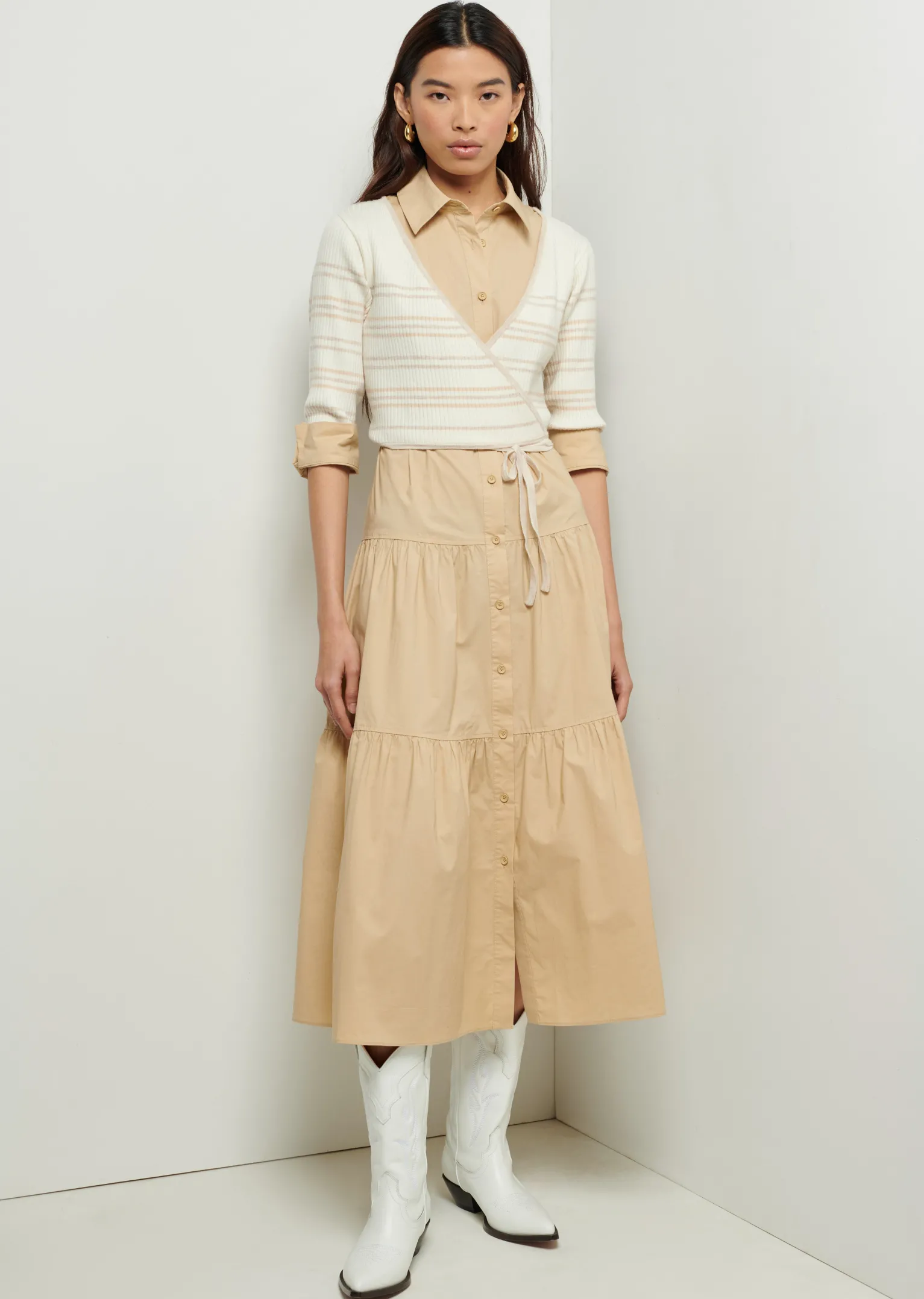 Women Derek Lam Dresses & Skirts<Tami Mixed Media Cardigan Shirt Dress