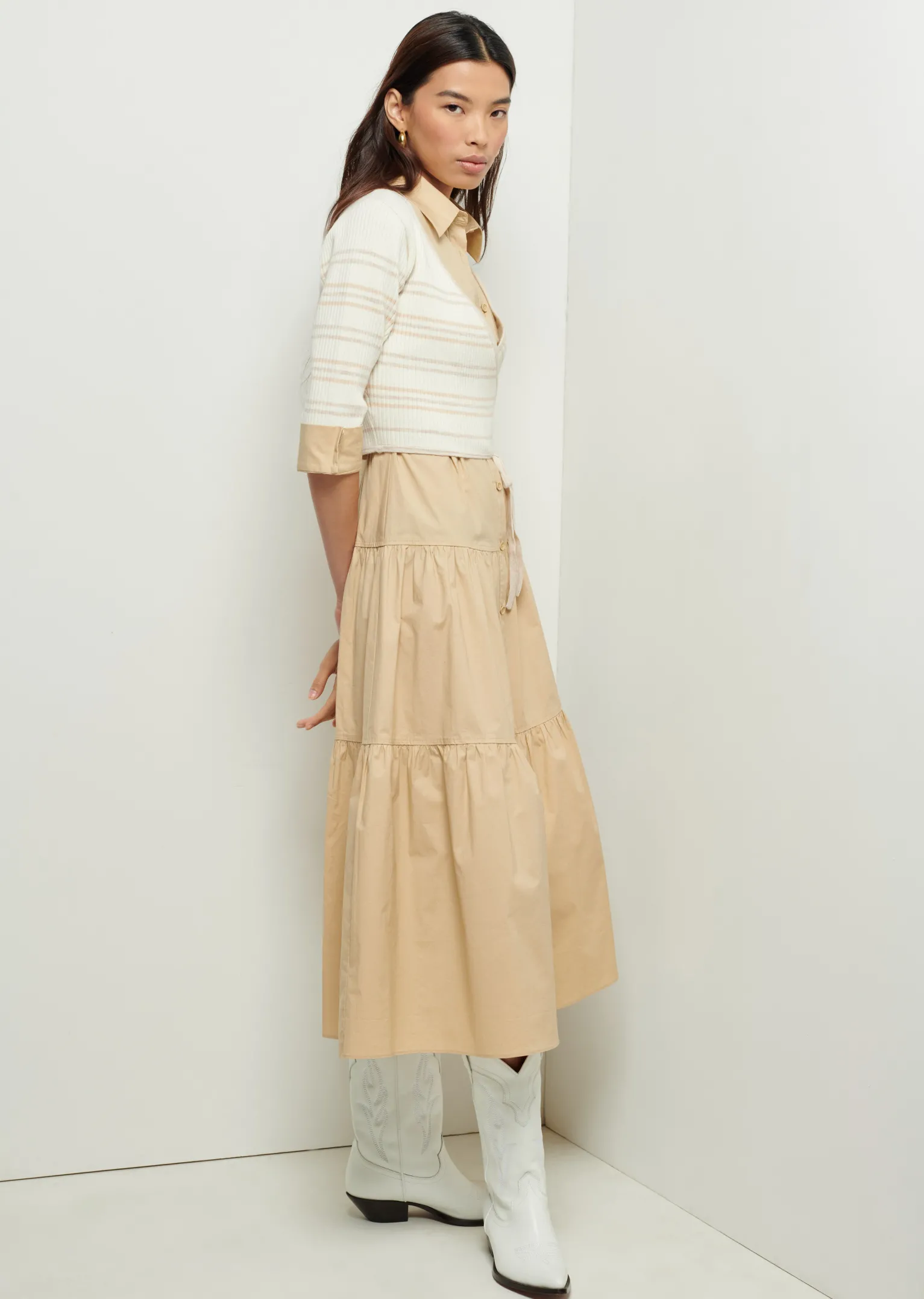 Women Derek Lam Dresses & Skirts<Tami Mixed Media Cardigan Shirt Dress